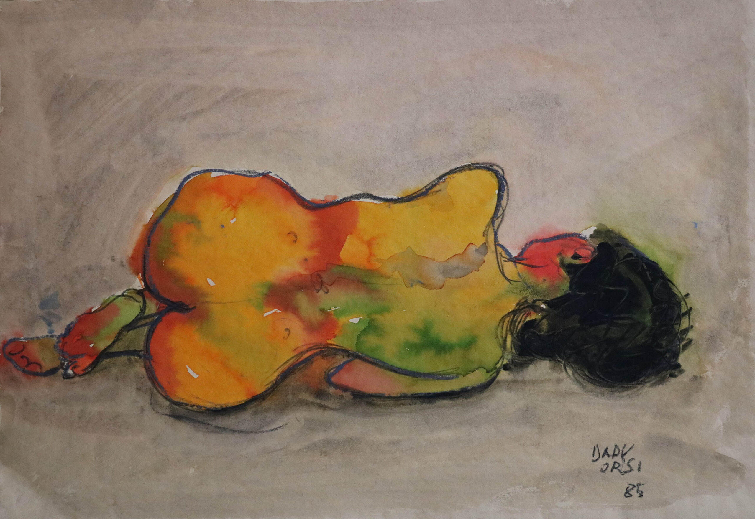 Nudo di schiena (1985) cm 37,5×83 – Pastello e acquerello su carta