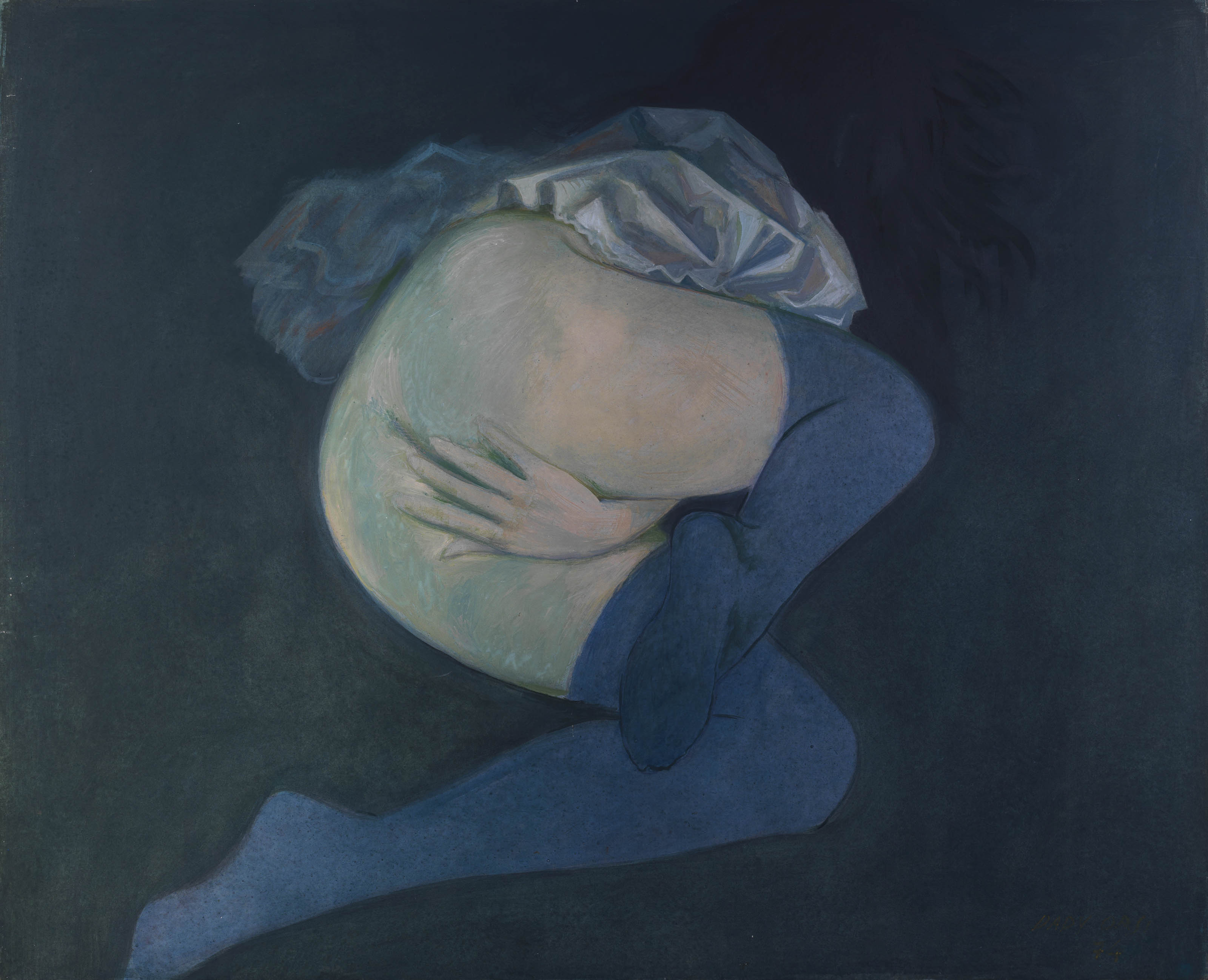 Donna con le calze Blu (1973) cm 87x107 - Tempera su tela